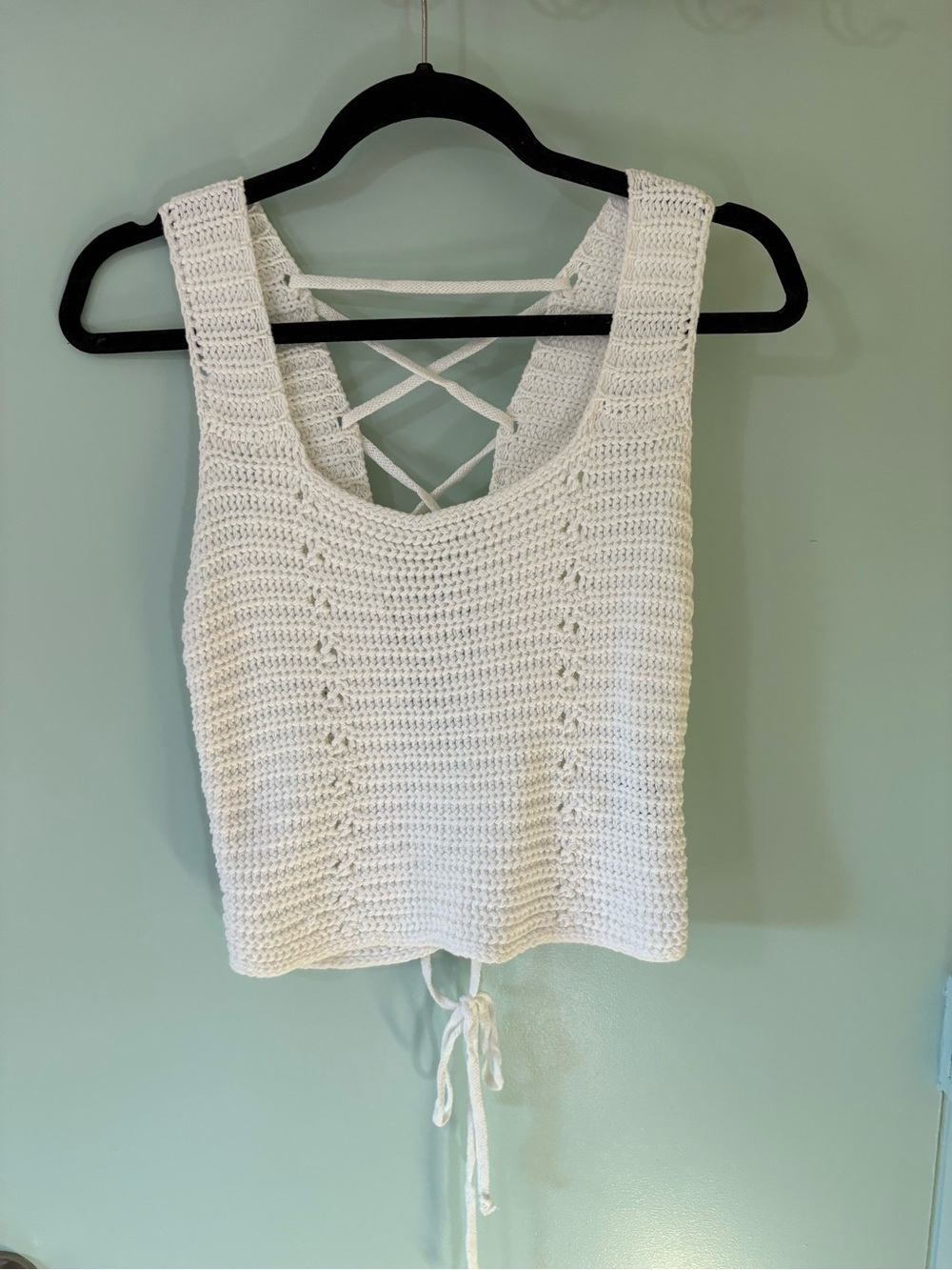 Lulu's White Crochet Lace-Up Tank